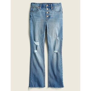 J Crew Demi Boot Crop High Rise Jeans‎ Button Fly Distressed Light Wash - 28T